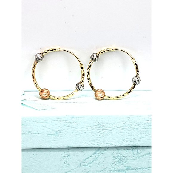 Circular Hoop Earrings With 14K Three-Gold Balls - Picture 4 of 14